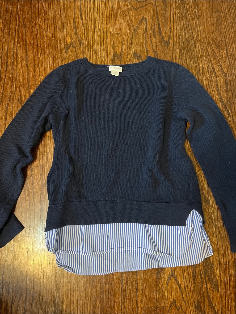 Crewcuts Navy Sweater with Blue & White Striped Hem